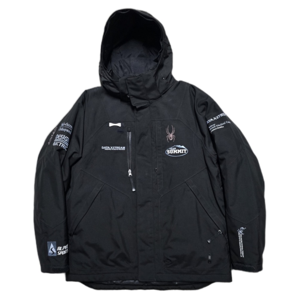 SPYDER Jacket TEAM Summit Ski Coat Mens M Black SPONSOR Patch Hooded Thinsulate